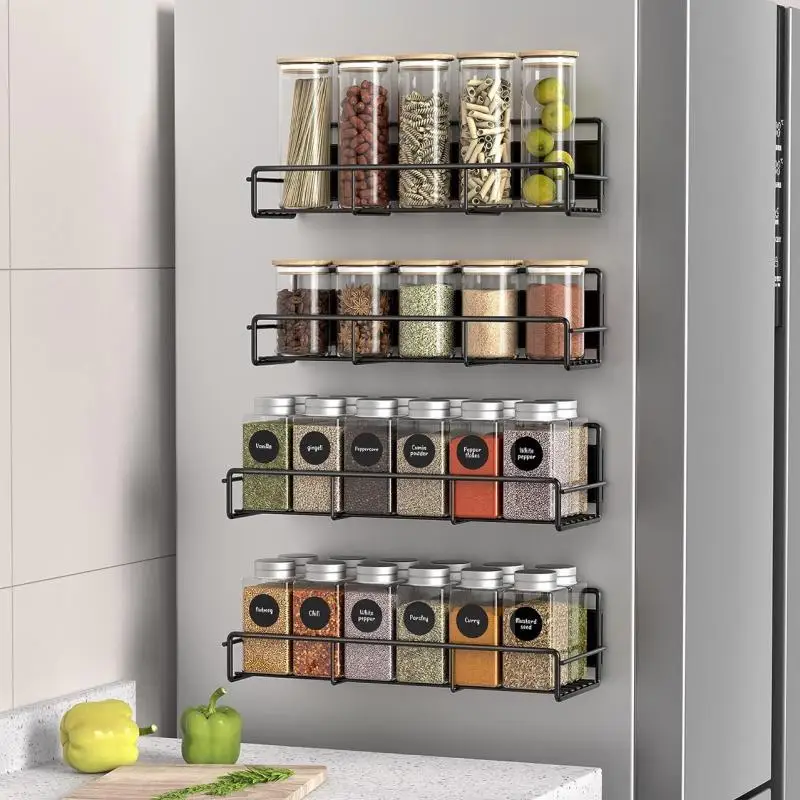 Magnetic Spice Rack Organizer for Refrigerator and Microwave Oven Metal Fridge Shelf for Kitchen