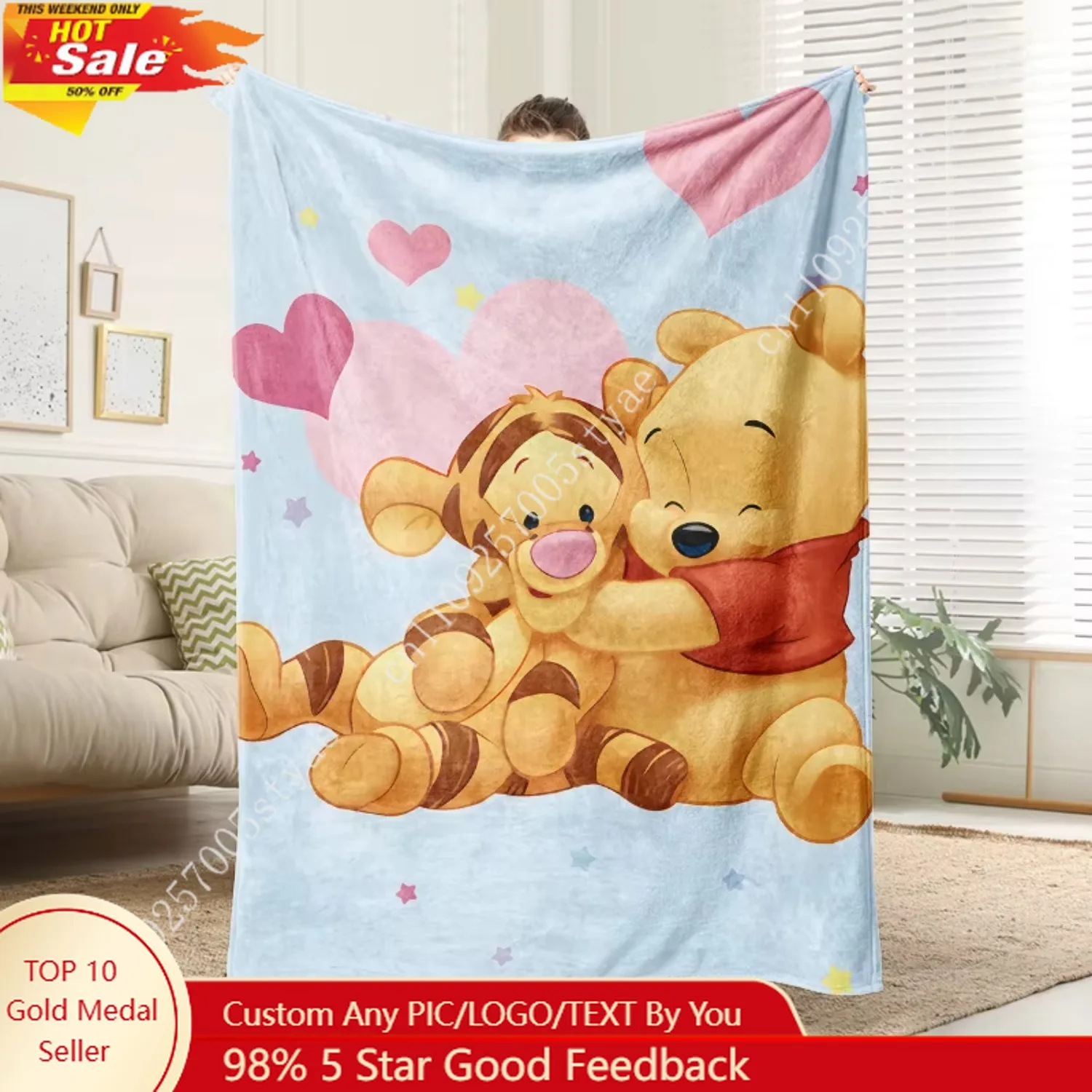 

Vigny Winnie Flannel Blanket Fluffy Cozy Throw Adult Nap Blankets Soft Bedding Sofa Blanket for Party Home Decorations