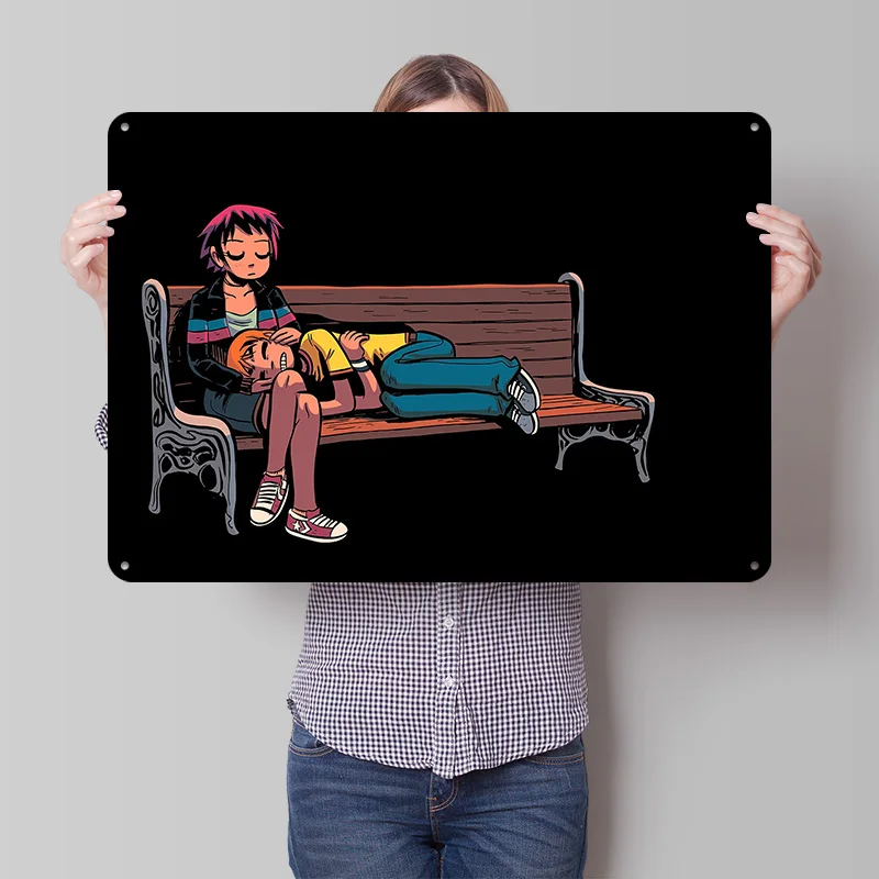 Scott Pilgrim Personalized 3D Textured Metal Poster Wall Art Tinplate Sign for Decoration Room Decor Luxury Garage Accessories
