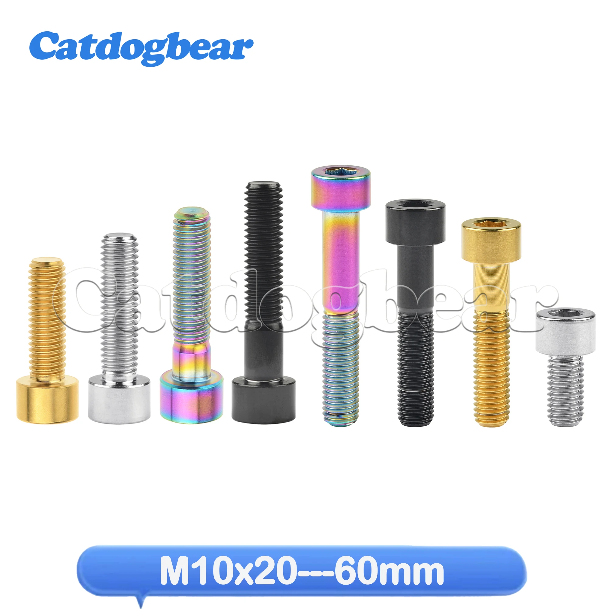 Catdogbear Titanium Bolt DIN912 M10x20 25 30 35 40 45 50 55 60mm 1.5 Pitch Socket Cap Head Bolts Screw for Motorcycle