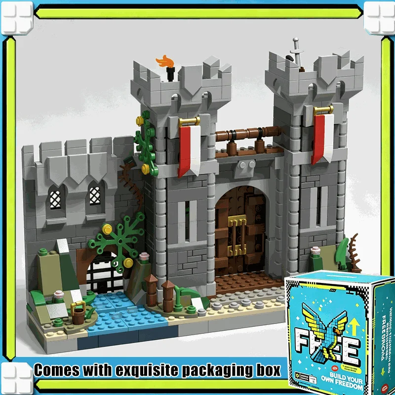 NEW 697PCS Medieval Castle City Gate Book End MOC Building Blocks Model Custom Puzzle Knights DIY Creative Assembly Toy Gift