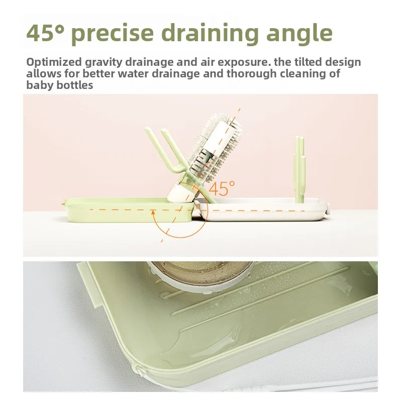 Infant Baby Bottle Washing Cleaning Brush Set Magnetic Portable Travel Drying Rack for Baby Feeding Bottle Daily Clean