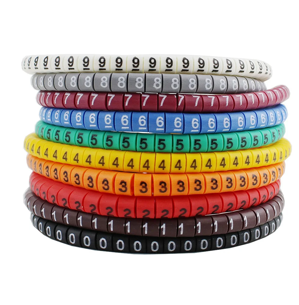 500PCS EC-2 Cable Wire Marker 0 to 9 For Cable Size 4 sqmm Colored