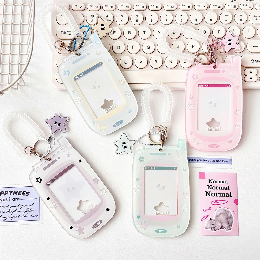 Korean 3 Inch Acrylic Card Holder Photocards Display Credit ID Bank Card Protective Case Keychain Pendant Fashion Phone Shape