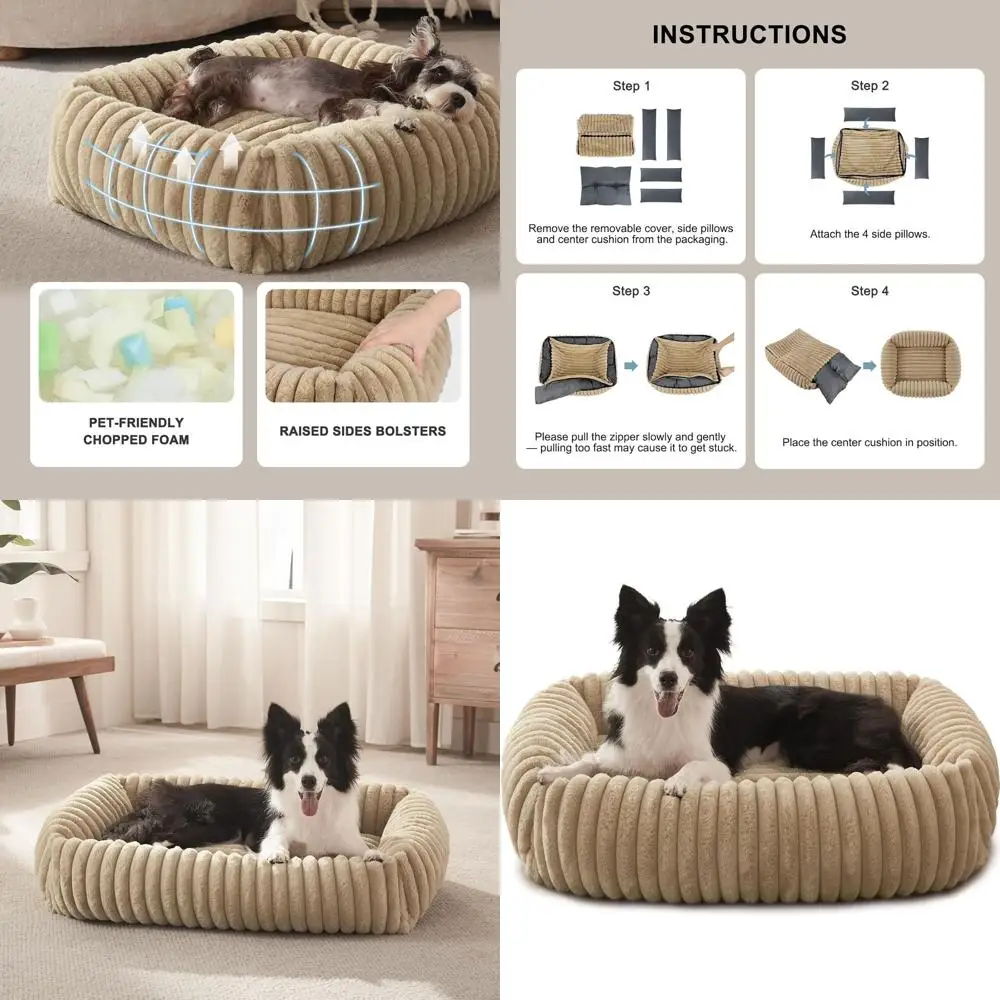 

Large Orthopedic Dog Bed, XL Washable Cover, Anti-Slip Bottom, Beige, 42x20x8