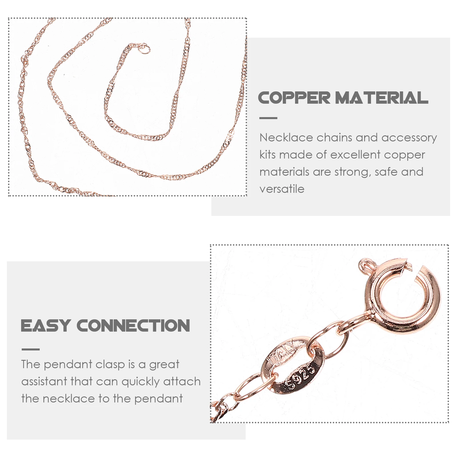 

3Pcs Rose Gold Water Wave Necklace Copper Chain Accessories Versatile Clasp DIY Jewelry Making Gift for Family Friends