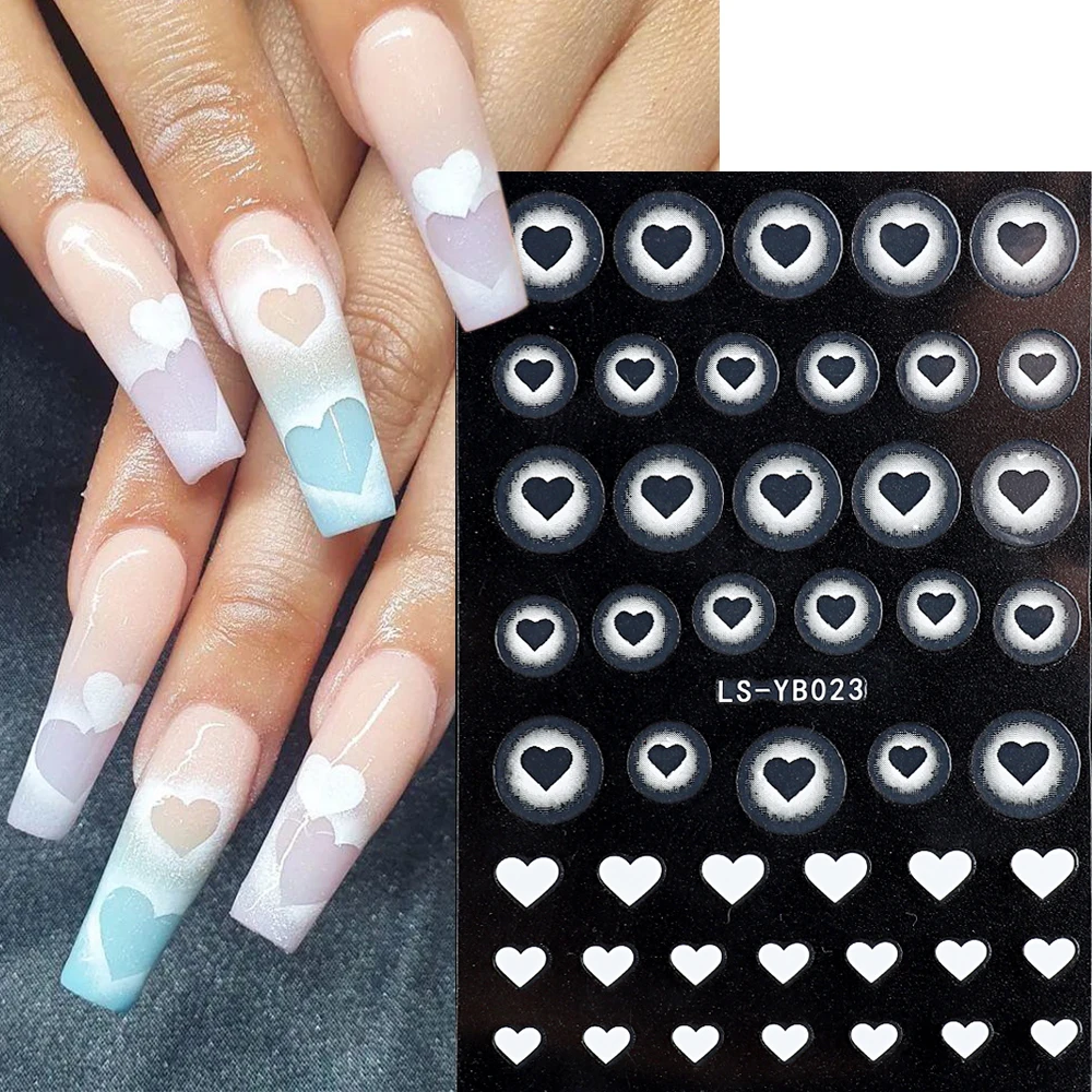 3D Love Heart Nail Stickers White Butterfly Sliders For Nails Airbrush Stencils French Manicure Mold Decal Polish Wrap NLYB023