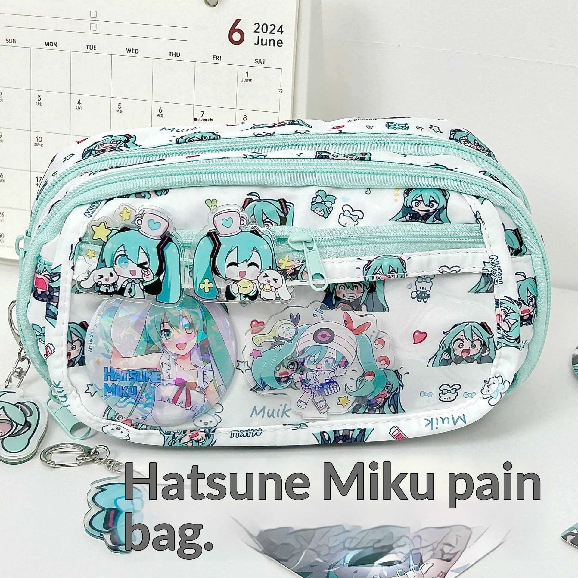 Hatsune Miku Pain Bag Federmäppchen für Studenten, große Kapazität, Schreibwaren-Tasche, niedliche mehrschichtige Federmäppchen-Tasche, hochwertige Aufbewahrung für Make-up@@