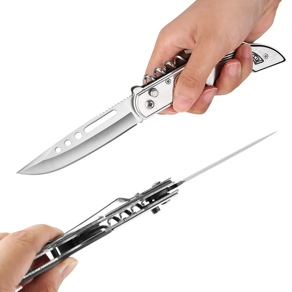 Outdoors Stainless Steel Multifunctional Folding Knife -Household Paring Knife with Wine Corkscrew, Fruit Knife Universal Design