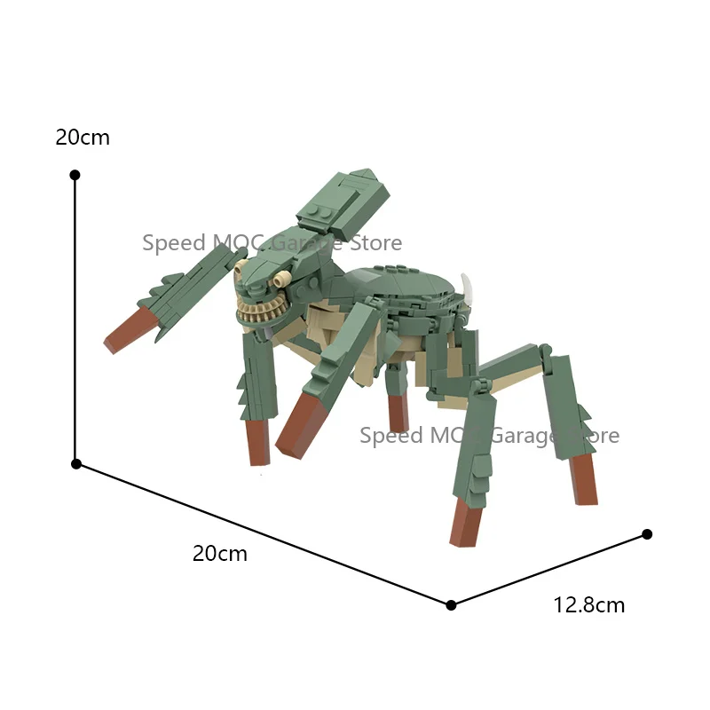 Swamp Predator Creature MOC Building Blocks, Green Multi-Limbed Monster with Sharp Claws Replica
