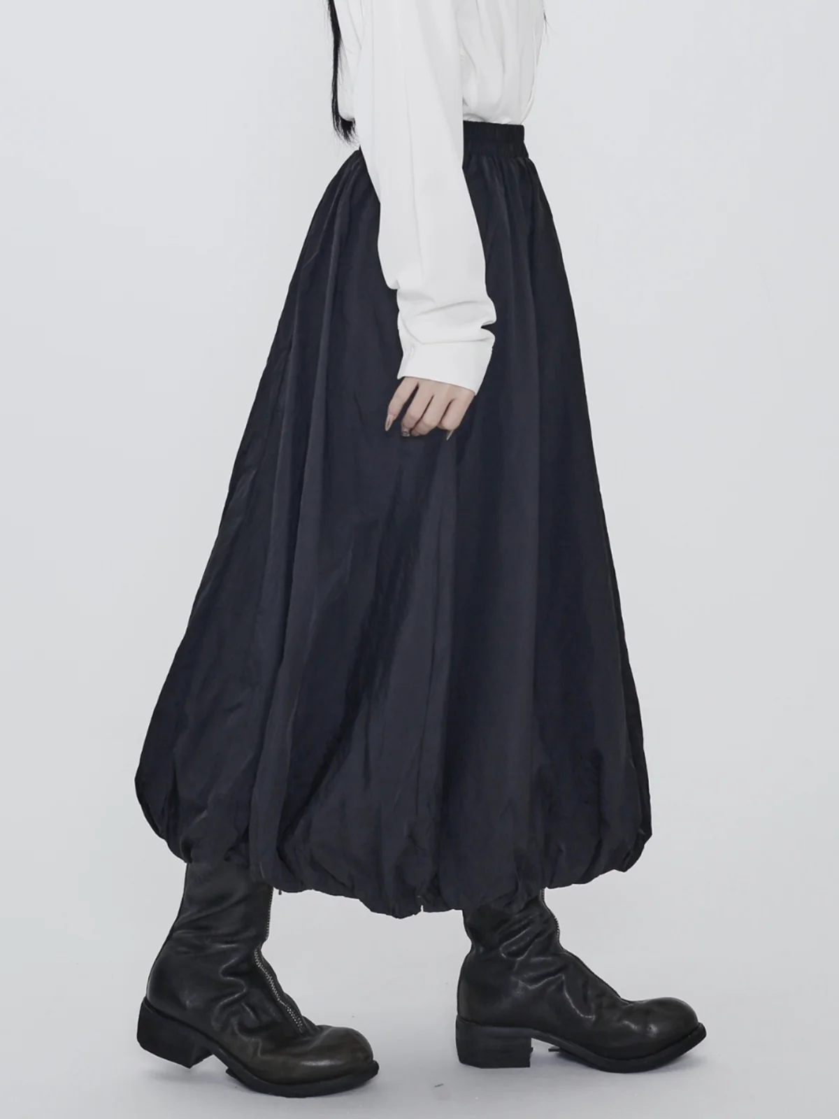 Dark Series Elastic Waist Simple Lightweight Design Slimming Fluffy Skirt Flower Bud Skirt Half-length Skirt Vintage Style