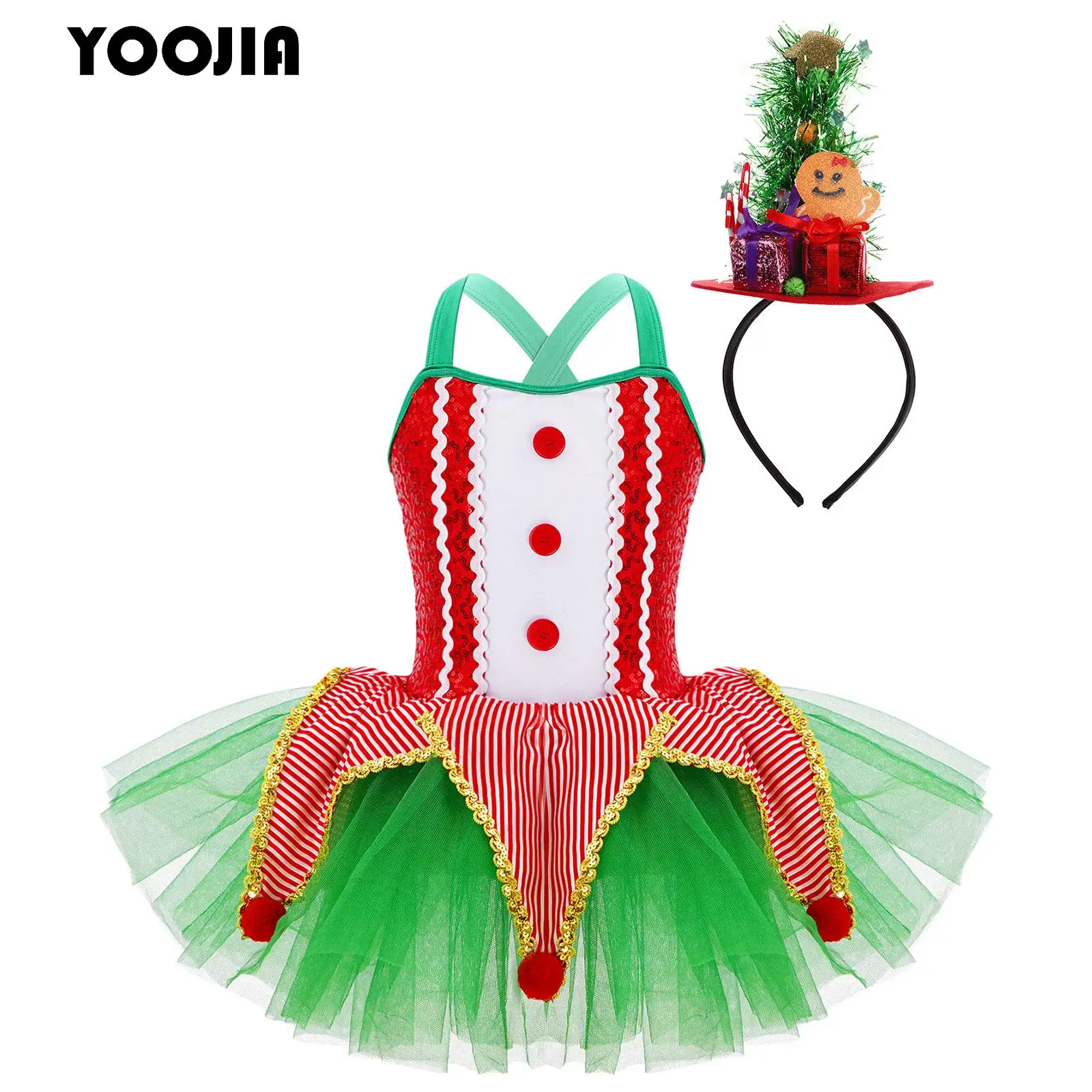 Girls Elf Christmas Santa Claus Circus Clown Cosplay Costumes Outfits Mesh Tutu Ballet Dance Dress Carnival Halloween Leotard