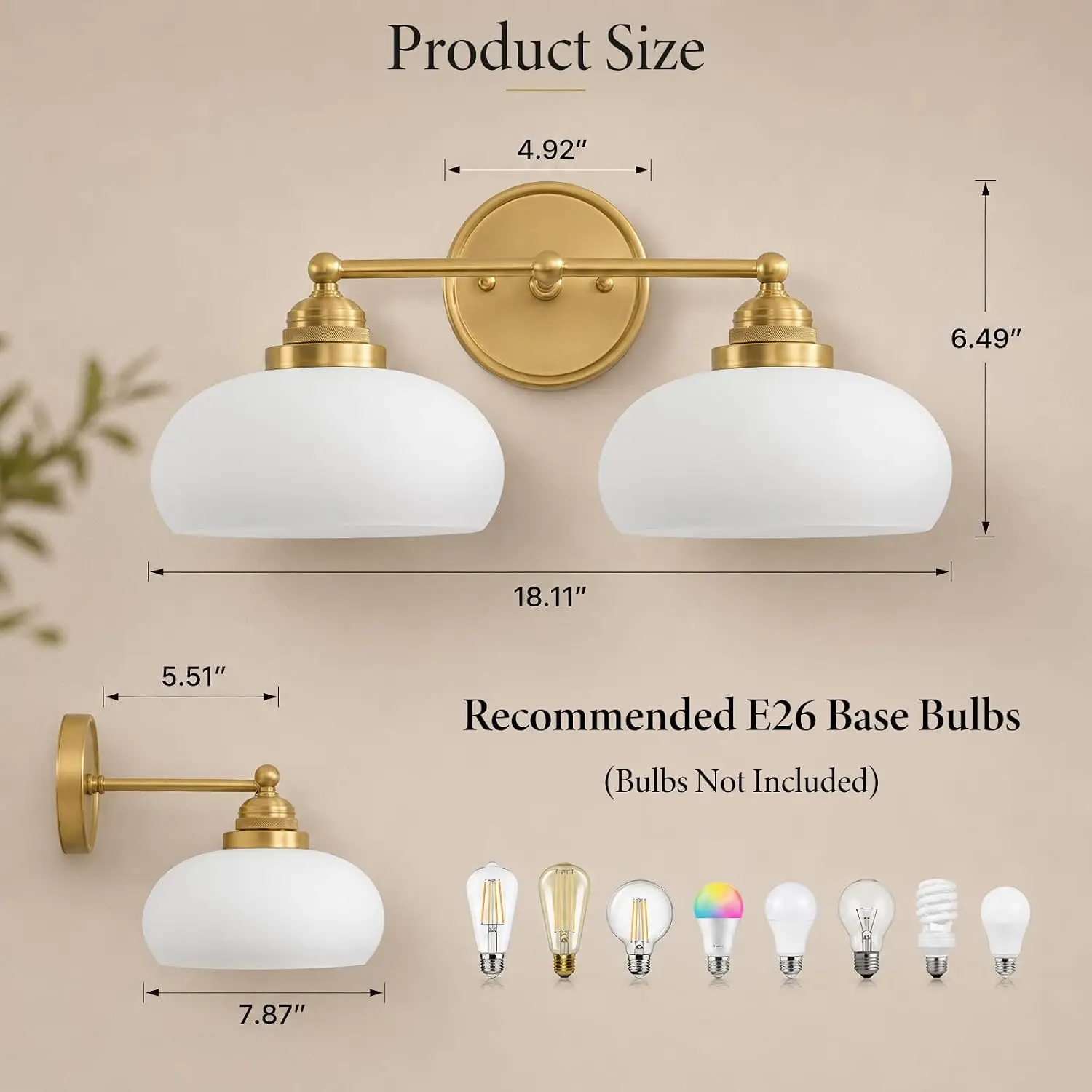 Vintage Milk Glass Wall Sconce,2 Lights Antique Brass Bathroom Vanity Light
