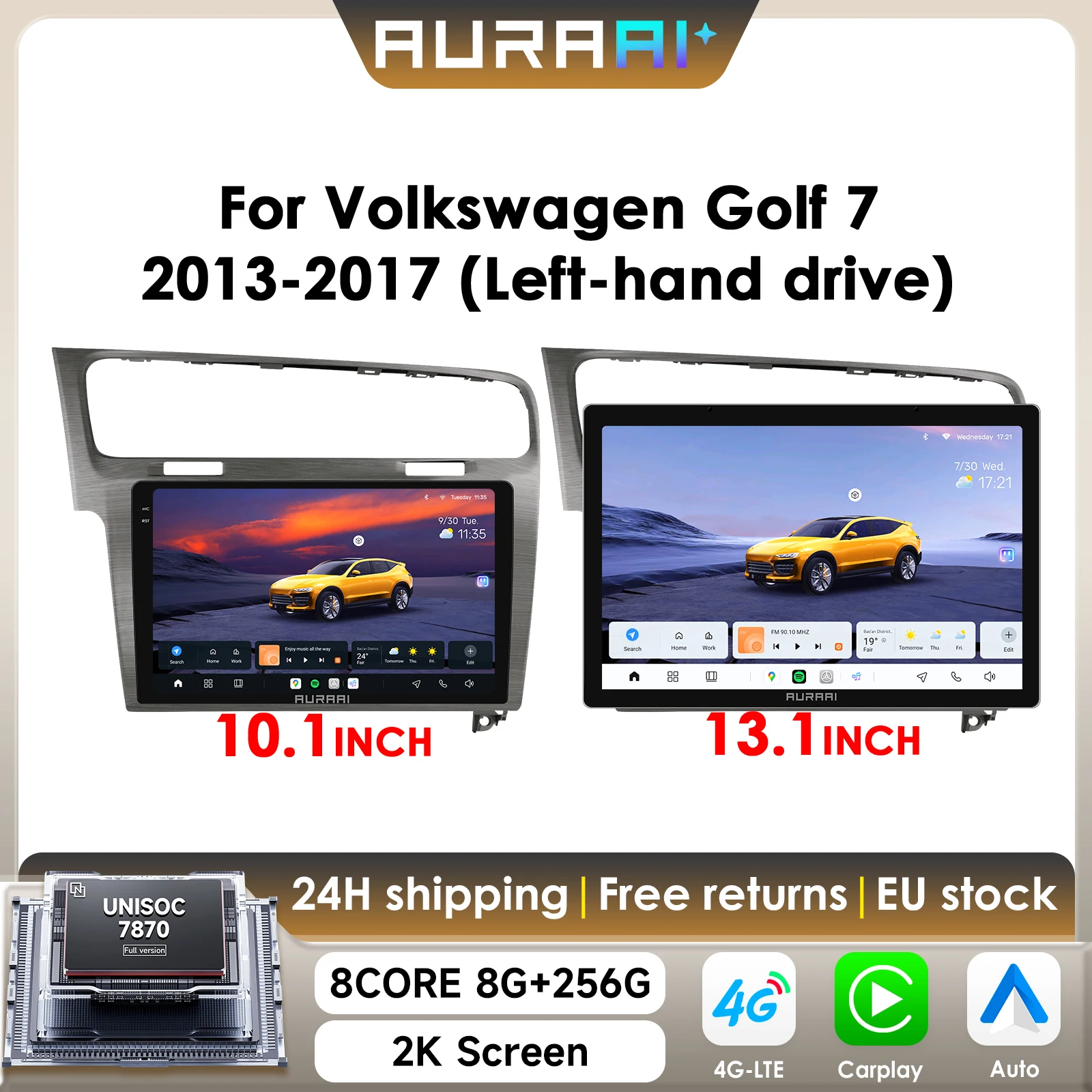 AURAAI X100 Android 13 Intelligente Auto Radio Für VW Golf 7 2013 - 2017 Carplay Dual Mic DSD ADAS 360 Kamera 2K Bildschirm UIS7870