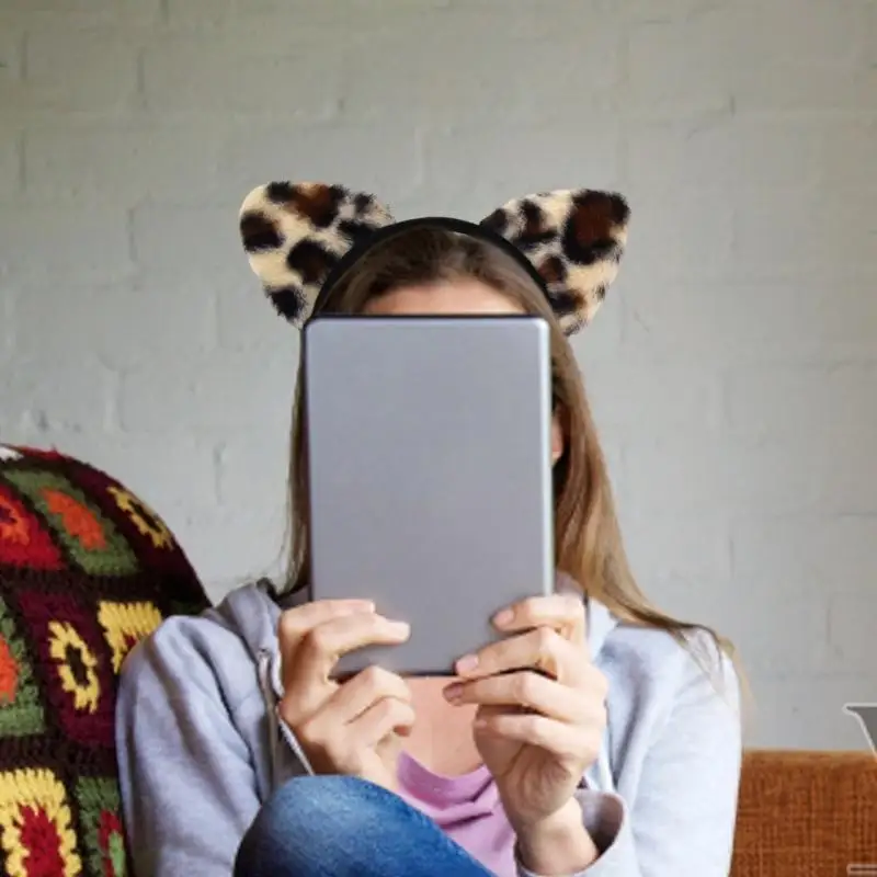 

39BB Leopard Pattern Cats Ear Headband Cosplay Costume Hairhoop Masquerades Headwear for Women and Girl Face Washing Hairband
