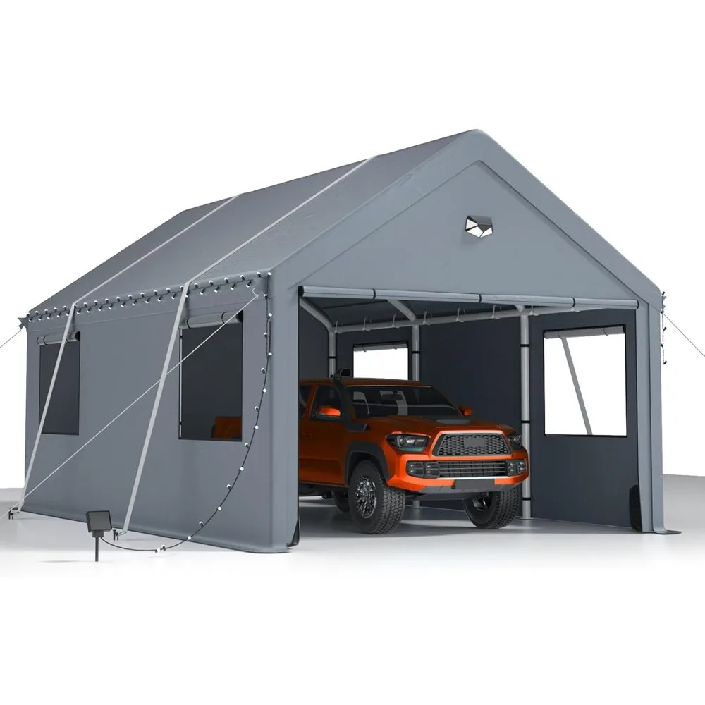 

10x16FT Heavy Duty Carport Canopy,Portable with Roll up Windows and All Season Tarp Cover,Removable Roof Side Walls for Car