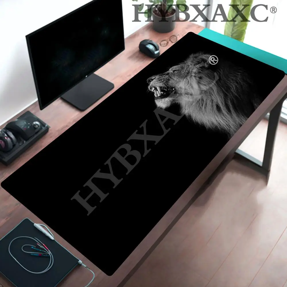 HYBXAXC Mouse Pad Rubber Non-slip For Office Gaming Black White Lion Photo Desk Mat