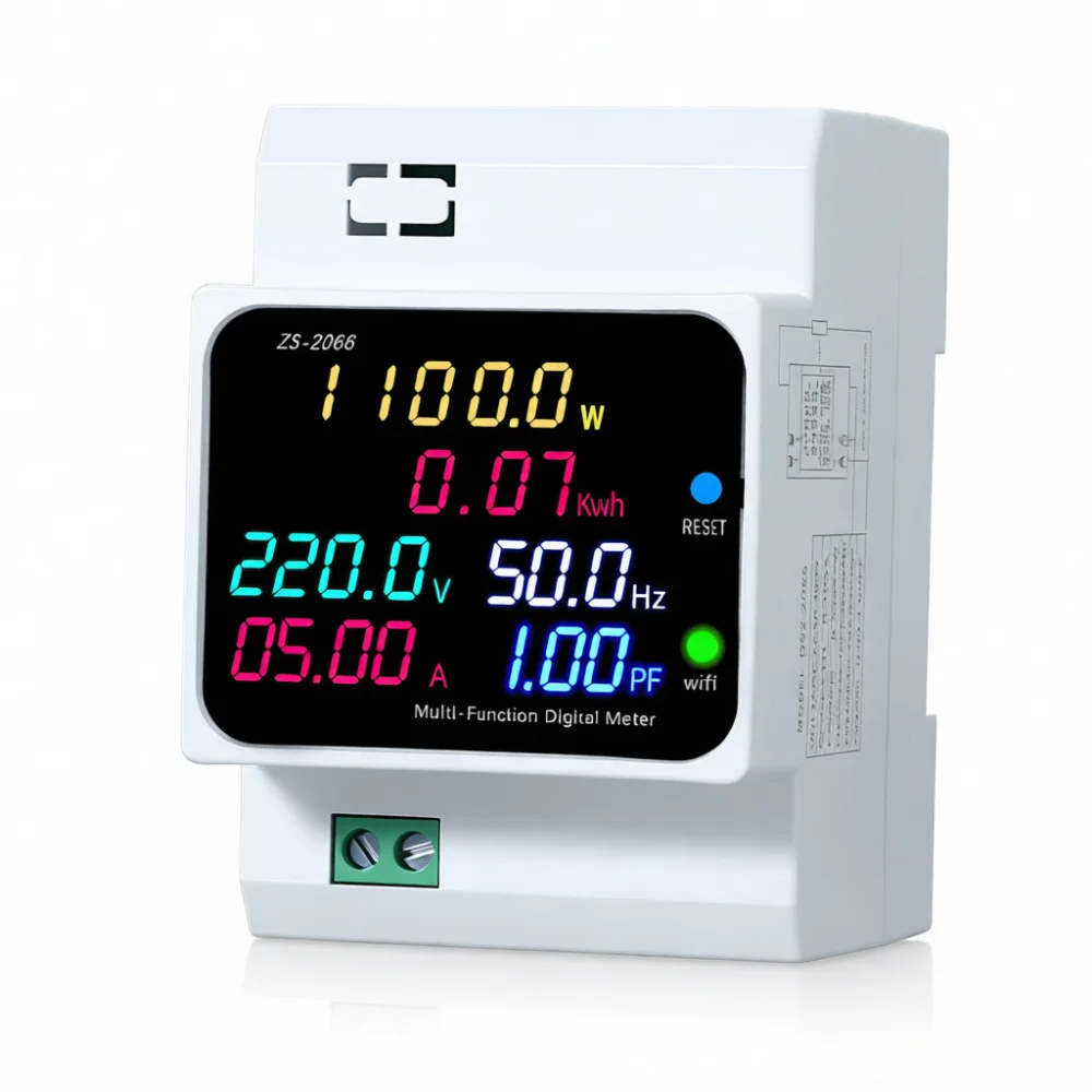 Smart DIN Rail Electricity Meter ZS2066 Three Phase Digital Display Voltage Ammeter Power Frequency Factor Monitoring Device