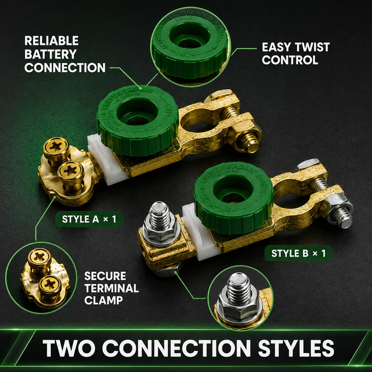 2PCS Car Battery Terminal Disconnect Switch Quick Cut Off Isolator for Car Truck RV Boat Negative Battery Post