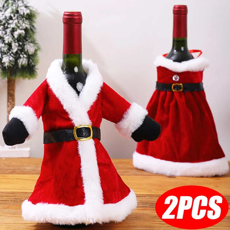 Creative Christmas Wine Bottle Cover Velvet Dress Clothes Set Wine Bottle Ornaments Bag Xmas Party Dinner Table Decoration Gifts