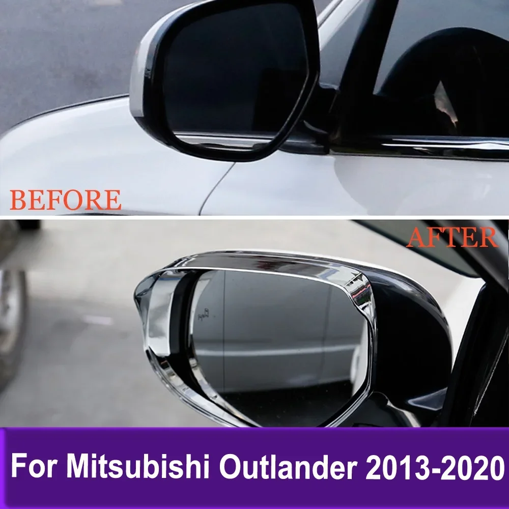 

Зеркало заднего вида с козырьком от дождя для Mitsubishi Outlander 2013-2017 2018 2019 2020, зеркала, отделка бровей, аксессуары, хром