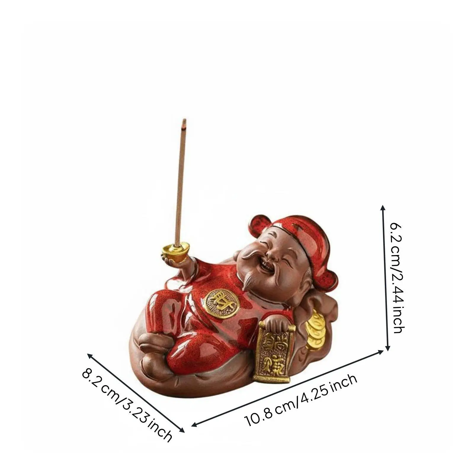 Prosperity Deity Perfumed Cone Holder Handcrafted Detail Reclining Wealth Deity Statue Meticulously Crafted Chinese Wealth God