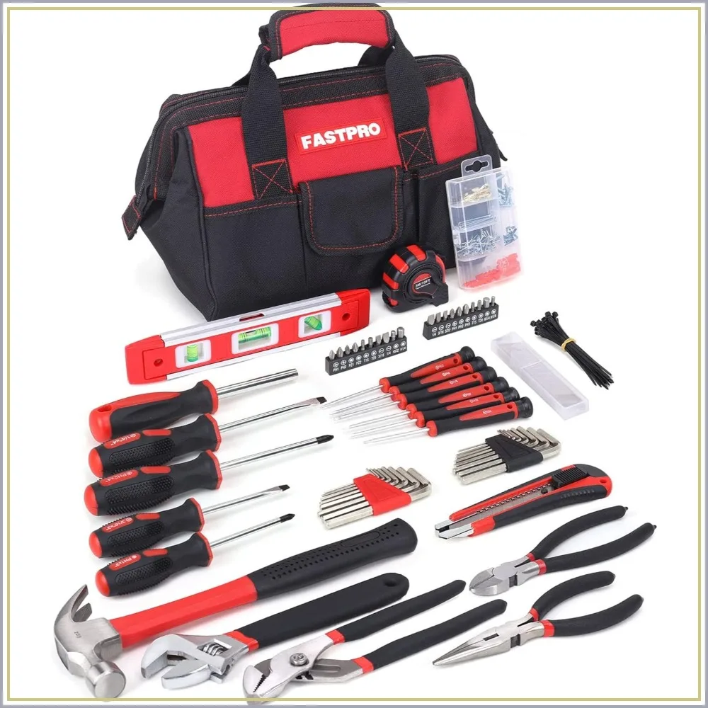 

215-Piece Home Repairing Tool Set with 12-Inch Wide Mouth Open Storage Bag, Household Hand Tool Kit