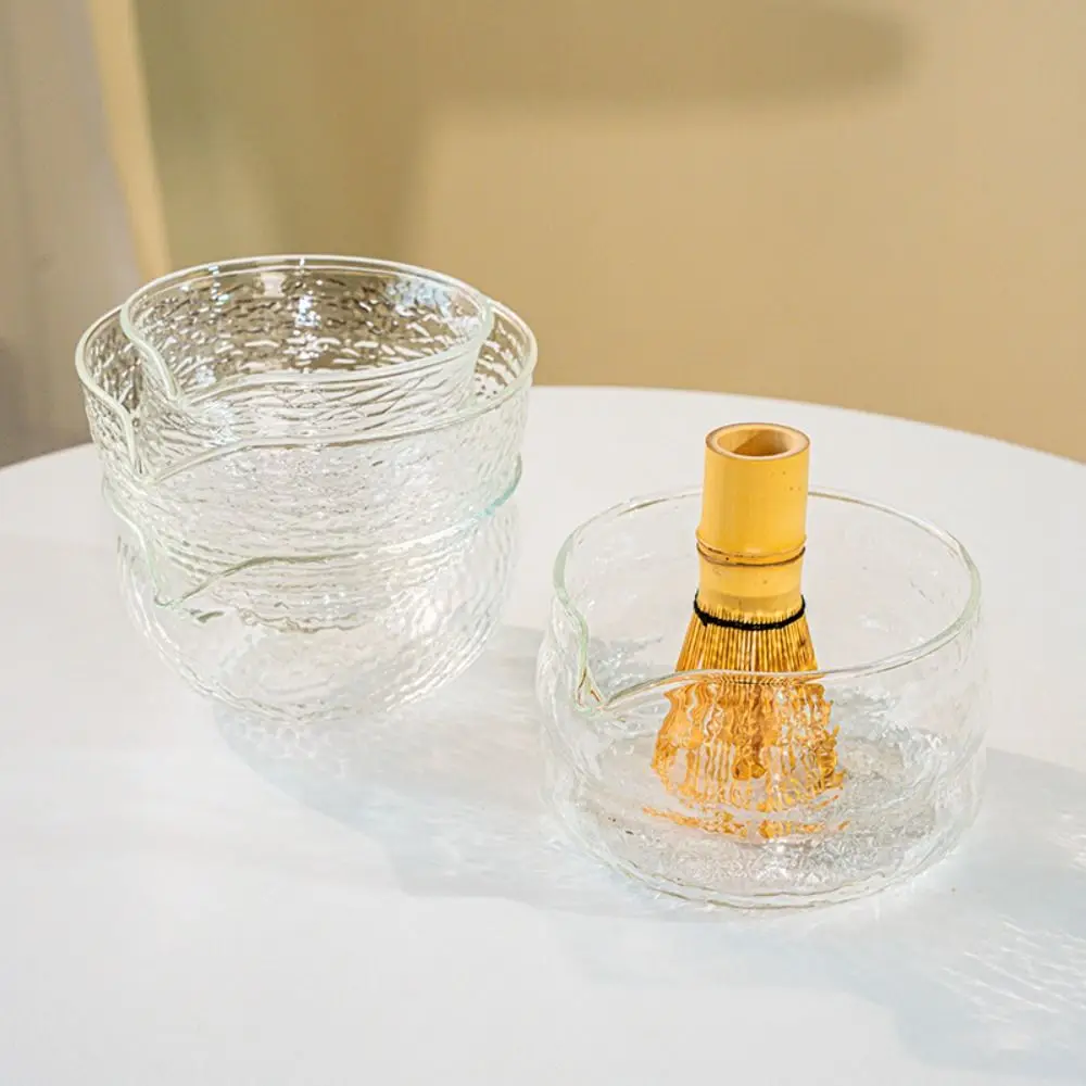 

New Glass Matcha Bowl with Pouring Spout Reusable Matcha Making Kit Textured Tea Bowls Tea Lovers