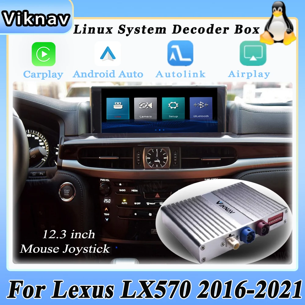 Viknav Linux System For Lexus LX570 2016-2021 Mouse Joystick Upgrade Decoder Box MuItimedia Wireless Apple CarPlay Android Auto