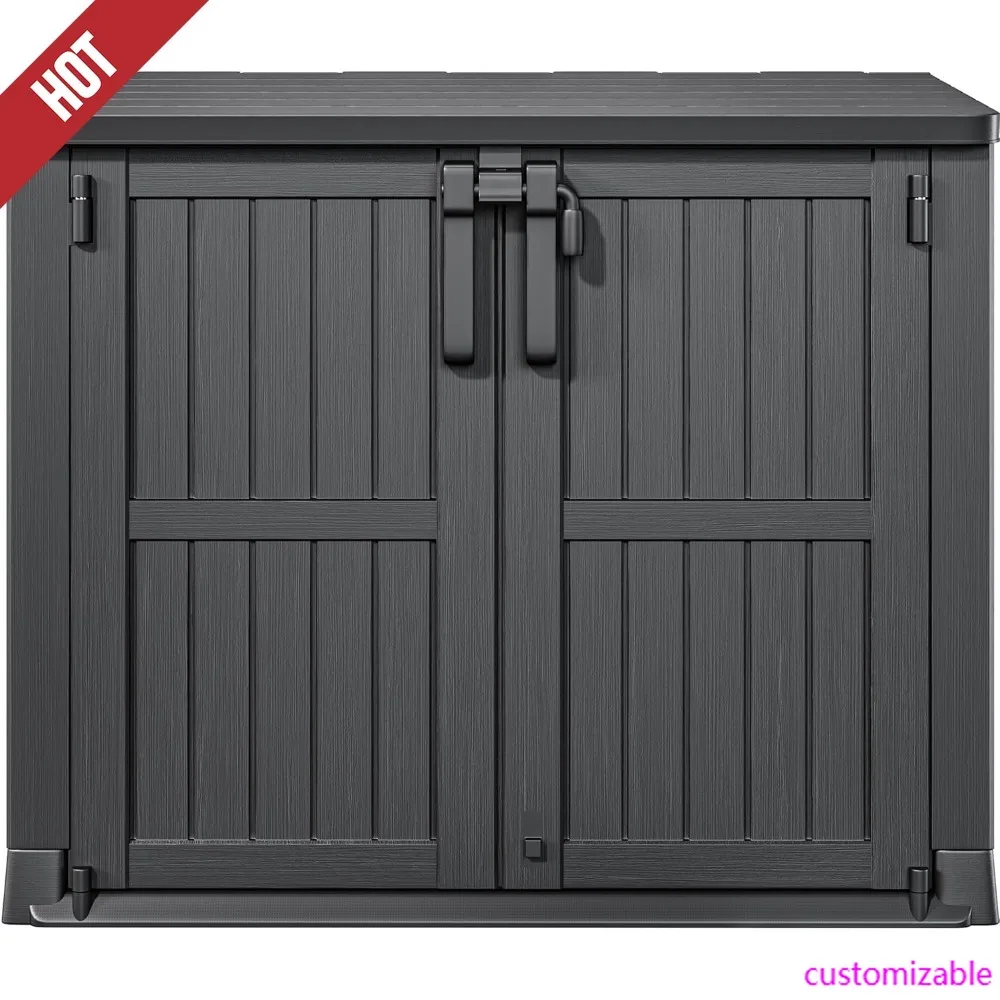 

Tool Storage Shed, Storage for Bakcyard, Patio, and Garden, Resin Plastic Shed with Sloped Lid, Lockable Door, and Wood Grain F