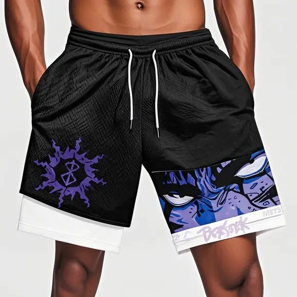 

Summer Men's Y2K Printed Fake Shorts Basketball Sports Training Pants Loose Casual Quick Drying Tight Fitting Running