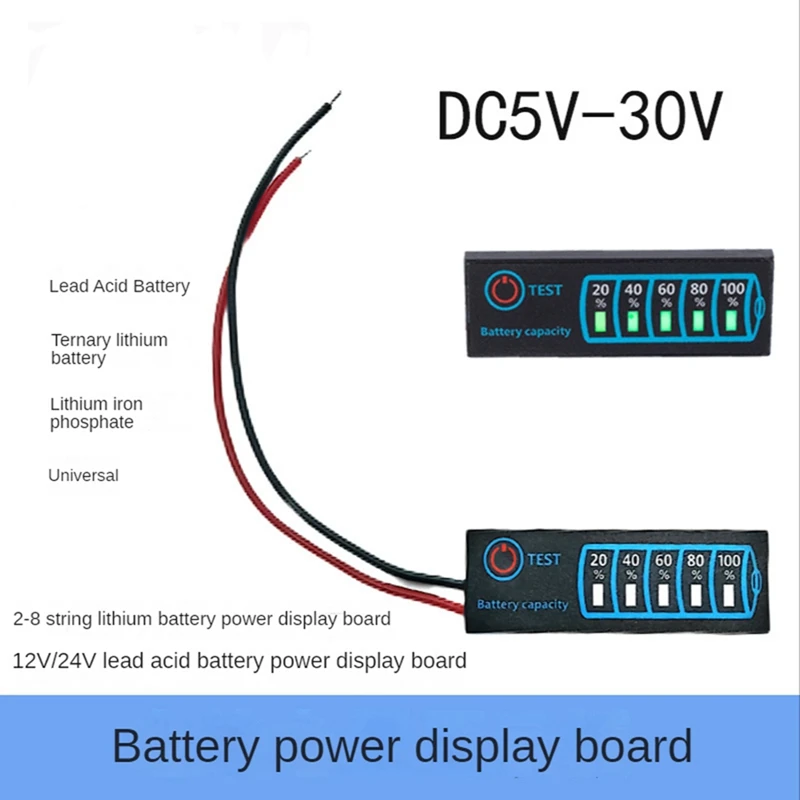 LED Power Display Board Dc5-30V 12V 24V Power Indicator Lithium Lead Acid Battery General Power Display