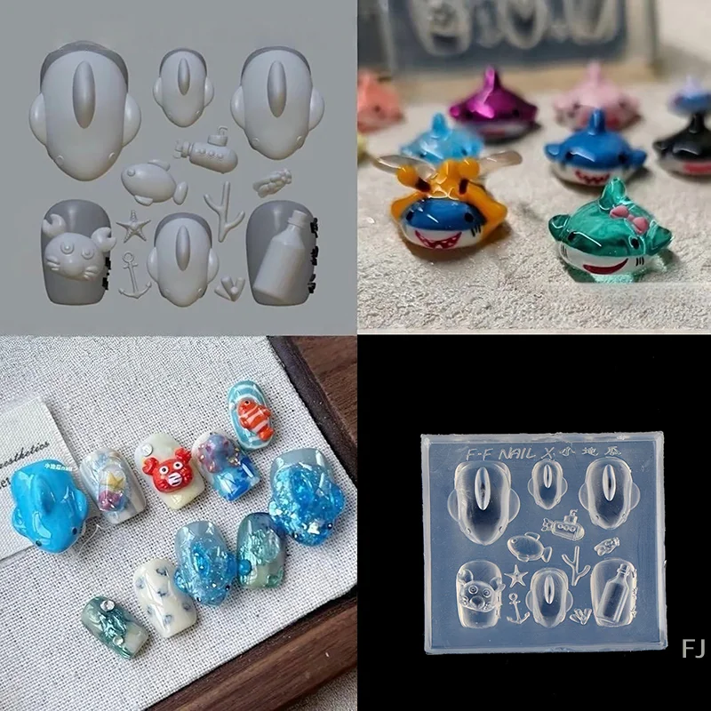 [YU]Silicone Nail Art Mold With Small Shark Crab Drift Bottle Designs For Manicure Fashionable Nail Art Design Mould