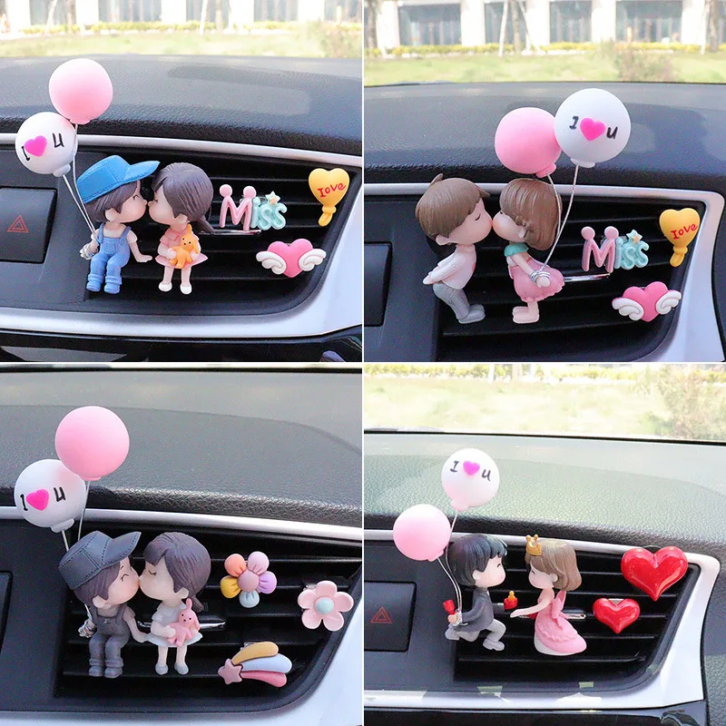 Clip de salida de aire de coche, decoración Interior, linda pareja, beso, globo, amor, figura de acción, fragancia, adorno, rosa, accesorios para automóviles, Mujeres