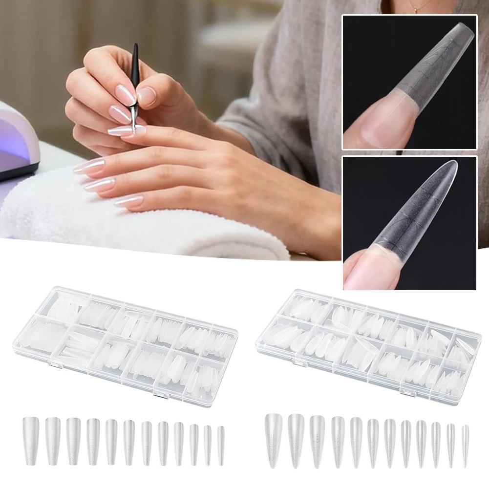 

240 шт. гелевые типсы в форме акриловых накладных ногтей с полным покрытием и шкалой во французском стиле, прозрачные длинные типные ногти, дизайн маникюра