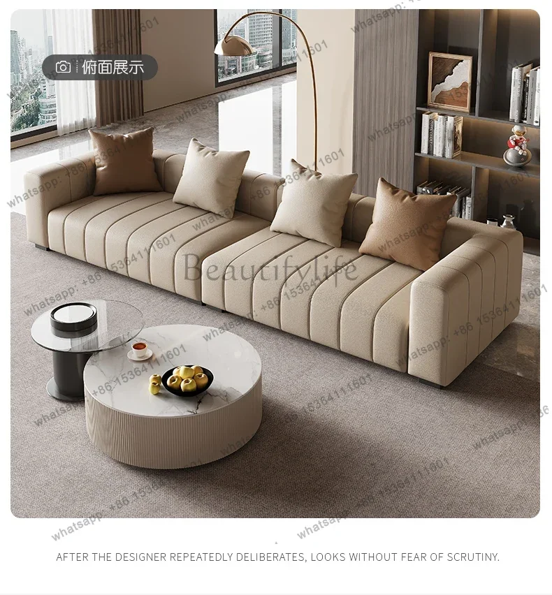 PG  Genuine Leather Sofa for Living Room, Ultra Minimalist Top Layer Cowhide Modern Straight Three-Seater Sofa