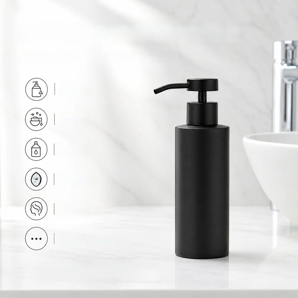 Rust Resistant 304 Stainless Steel Soap Dispenser with Matte Black Shell for Bathroom For Shower Shelf Placement