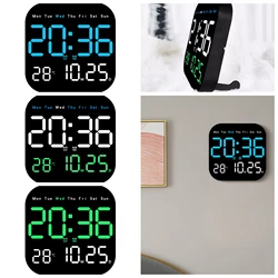 Digital Wall Clock Temperature Date Week Dispaly Electronic Table Clock 12/24H Wall-mounted LED Alarm Clock Remote Control
