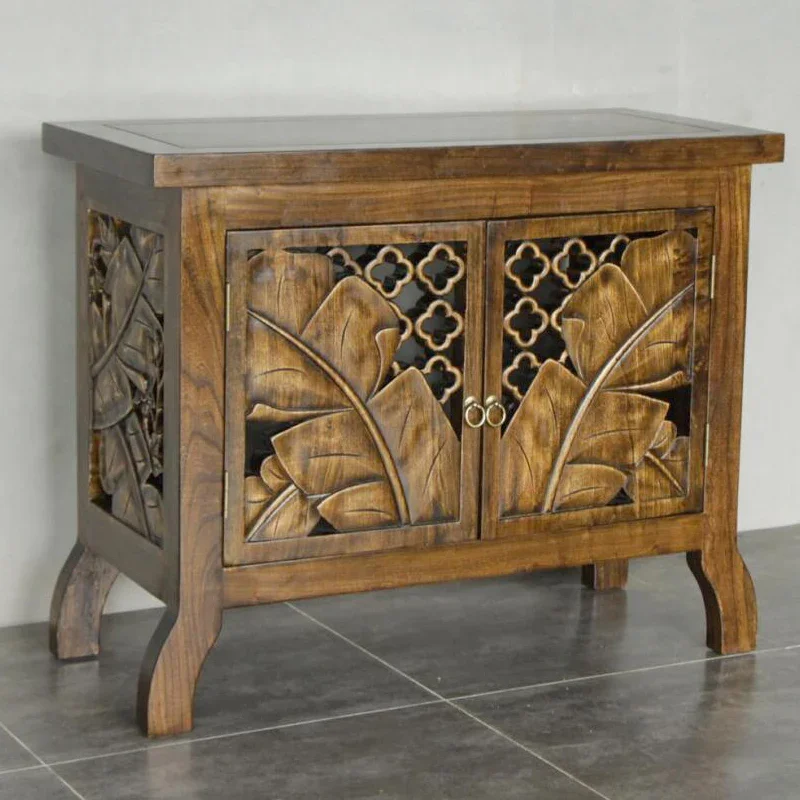 LDWood خزانة حمام منحوتة الدردار التايلاندية جدار الديكور مدخل مجلس الوزراء