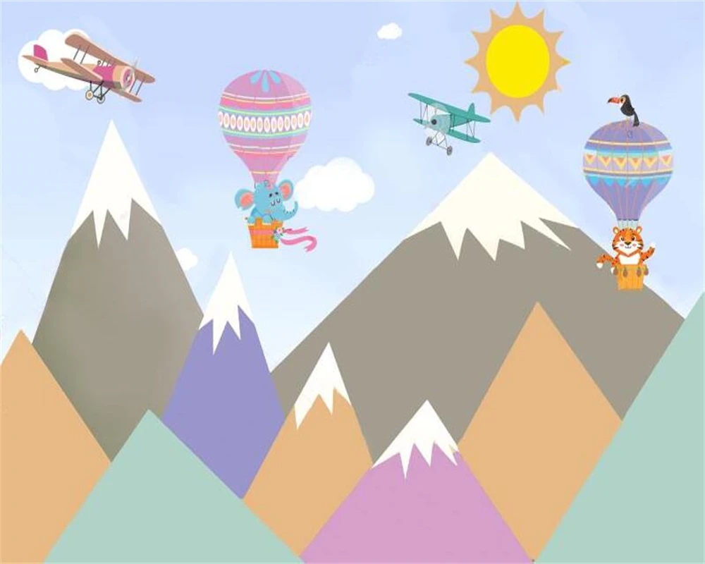 beibehang Custom modern simple  Nordic hand-painted cartoon elephant papier peint mountain children's room background wallpaper