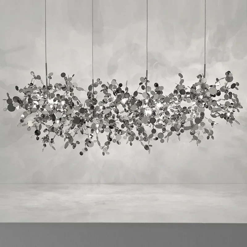 

Nordic Modern Personality Stainless Steel Chrome Leaf LED Chandelier Living Room Lamp Bar Table Lamp Dining Room Chandelier