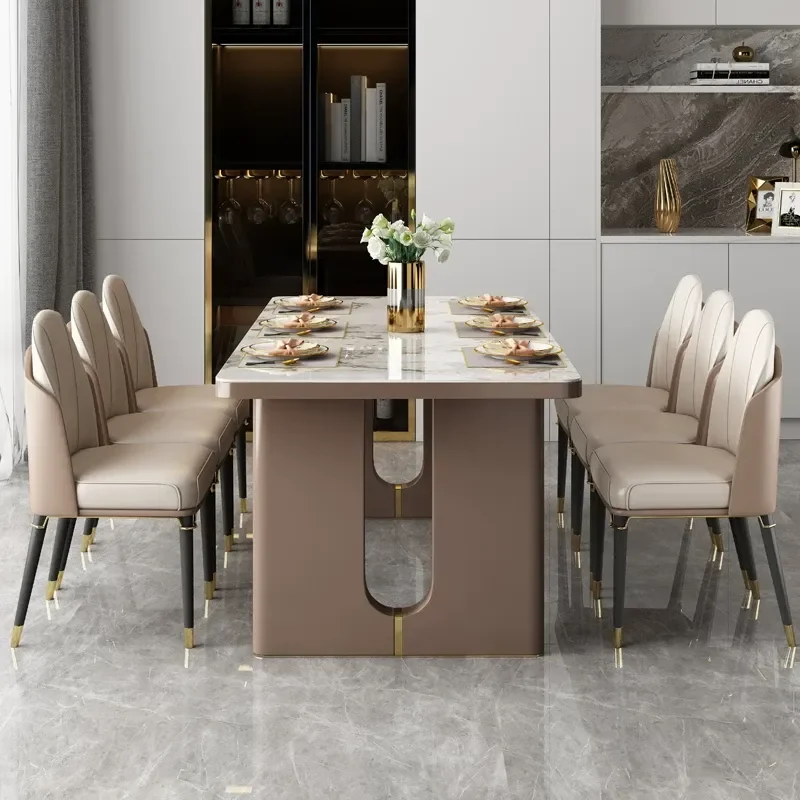 Luxury Rock Slab Rectangular Dining Table Set for Home Restaurant Open Kitchen High End Modern Furniture