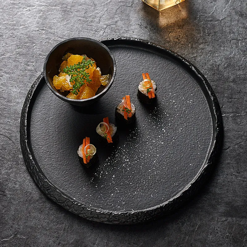 

Rock-pattern Ceramic Round Plate Western Food Salad Dessert Plate Hotel Kitchen Tableware Cooking Bowls Plates Kitchen Utensils