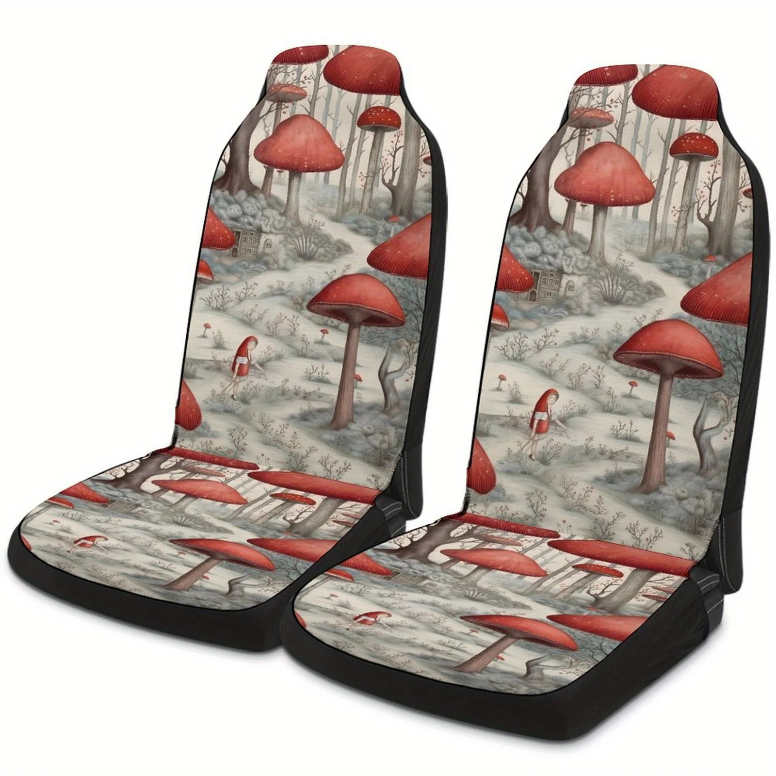 

Set Of 2 Casual Style Large Mushroom Print Universal Single Covers Suitable For Most Car Models.