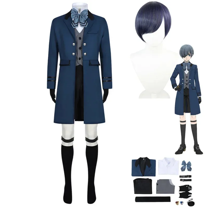 

FC6Anime Black Butler Kuroshitsuji - Emerald Witch Ciel Phantomhive Smile Cosplay Costume Wig Coat Shirt Uniform Man Carniv@FC8！