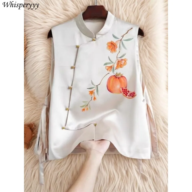 

Новый китайский жилет, женский осенний новый топ без рукавов с принтом на шнуровке в национальном стиле, жилет Ropa Tradicional China Hombre