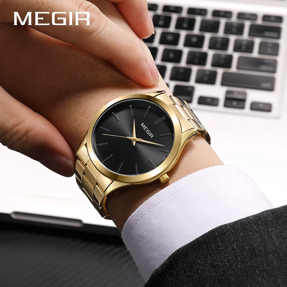 MEGIR الأعمال الفاخرة ساعات رجالية الفولاذ المقاوم للصدأ مضيئة مقاوم للماء رجل ساعة اليد موضة عادية ساعة كوارتز رجالية Reloj