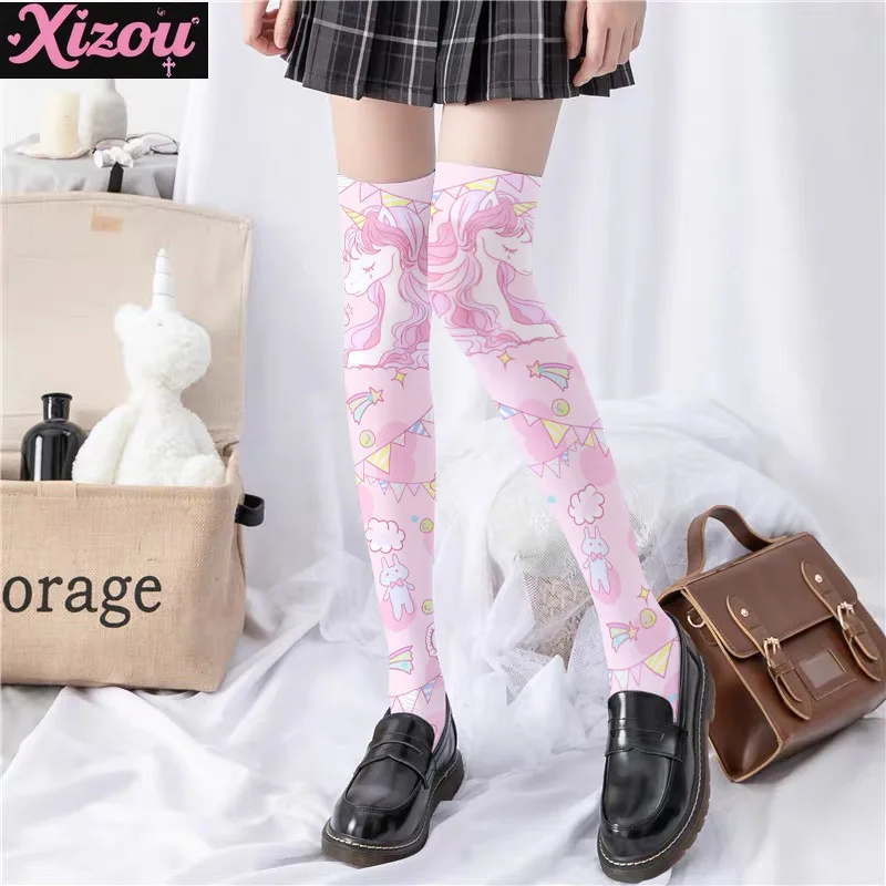 Japanese Cute Sweet Cherry Print Lolita Pants Women's Socks Kawaii Bottoms Loli Girl Stockings Soft Cute Girl Cartoon Knee Socks