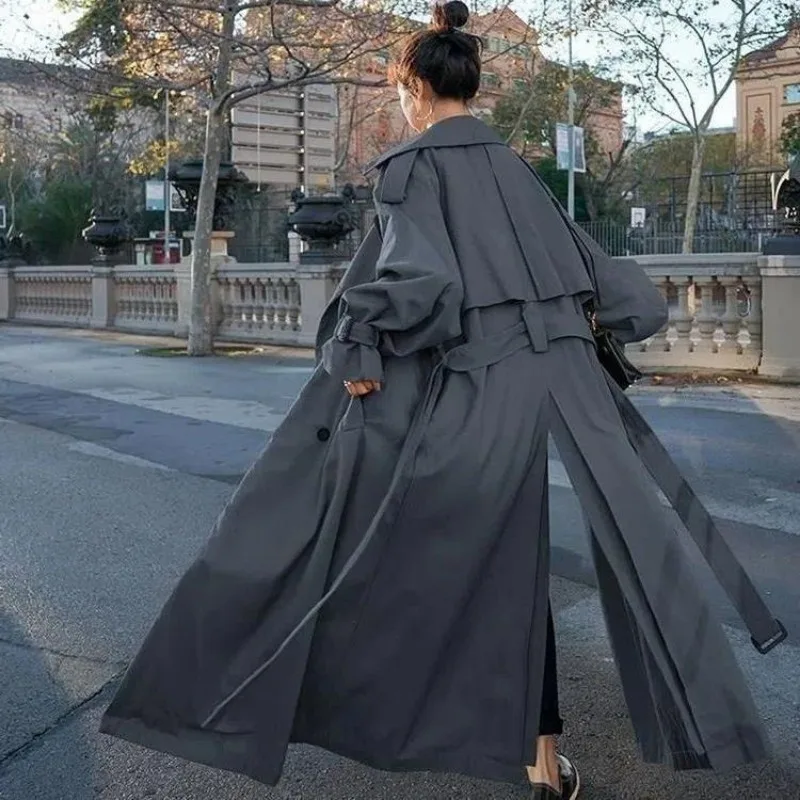 Super Long Trench Coat Women's Ankle Autumn New Korean Version Loose Medium and Long Knee High Coat