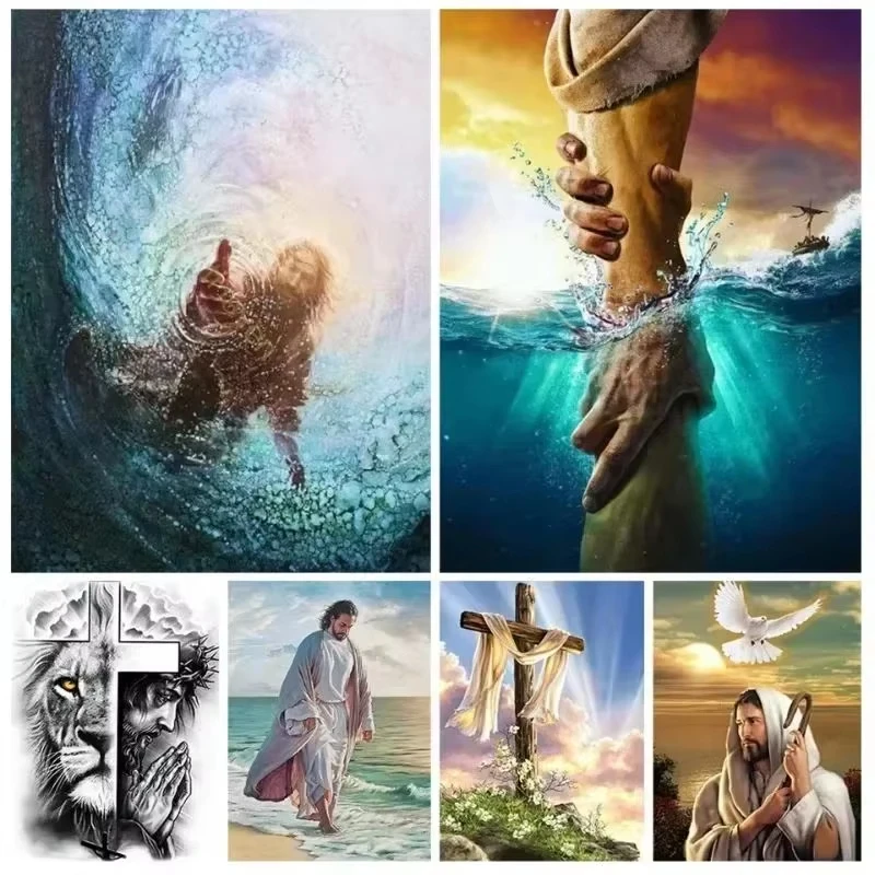 Jesus Christliches Ölgemälde nach Zahlen, Malen nach Zahlen für Erwachsene, Anfänger-Leinwand, religiöse Kunst, Wanddekoration, Geschenk für Zuhause